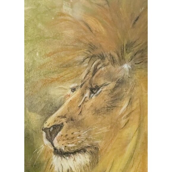 Lion Pastel Drawing by Priscilla P. Forster 5-14-02 Framed Wood Frame Glass - Picture 4 of 15